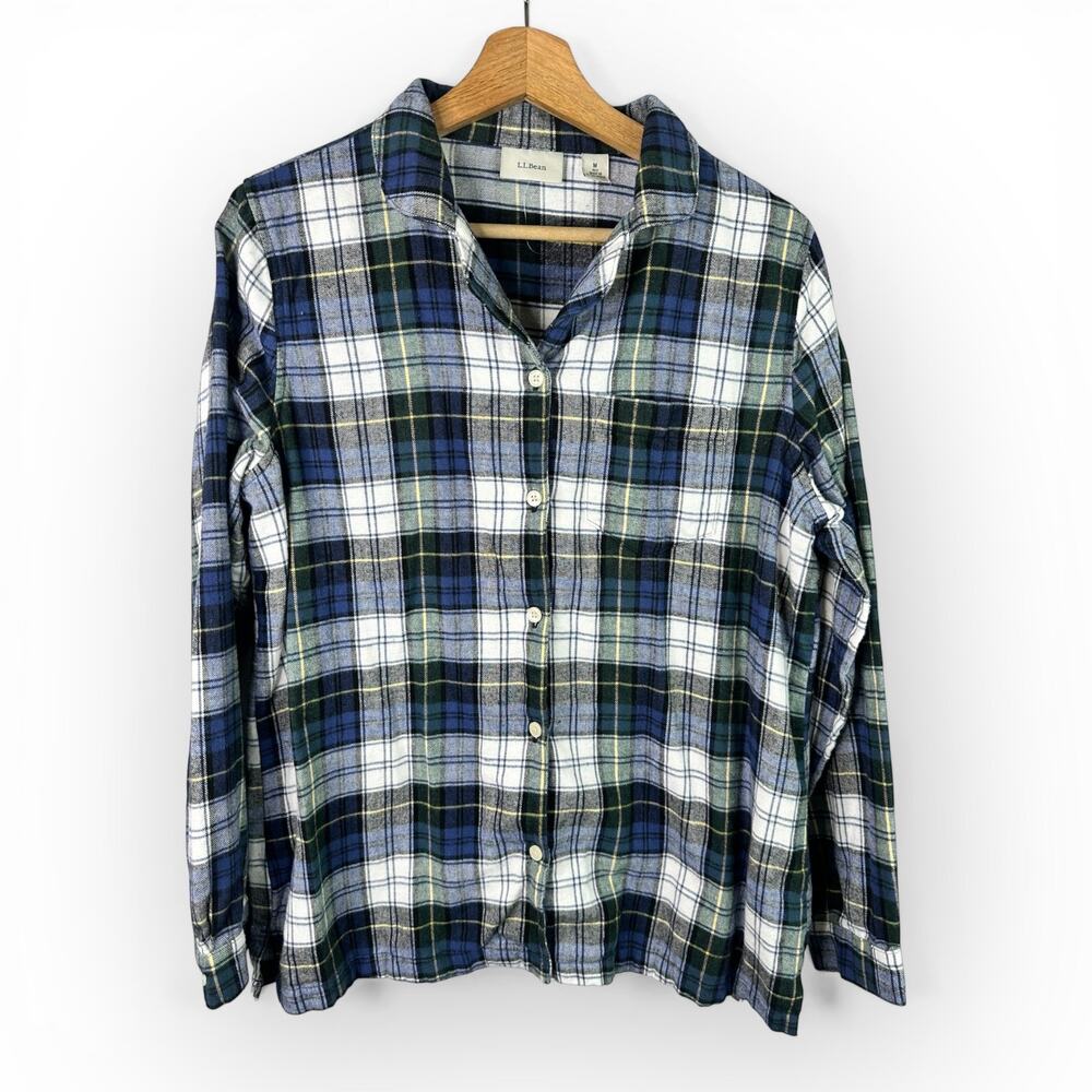 LL Bean Womens size Medium Scotch Plaid Flannel Pajamas Shirt Tartan 502584